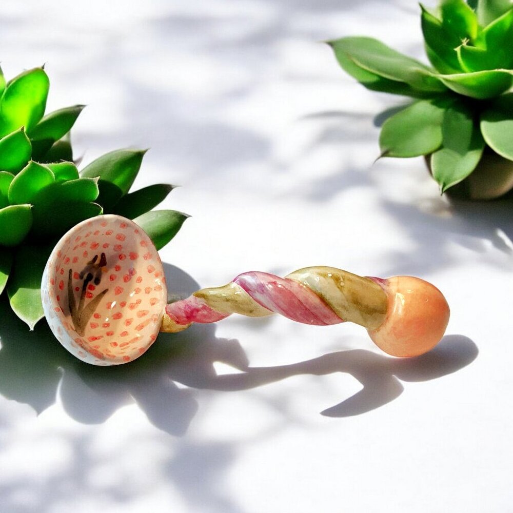 MacKenzie-Childs Pink Peach Green Swirled Ceramic Spoon